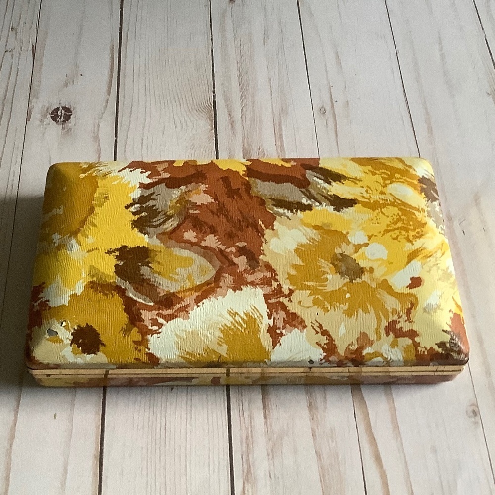 Vintage Floral Clamshell Hard Jewelry Case **FLAWED** Art Project Restore Craft